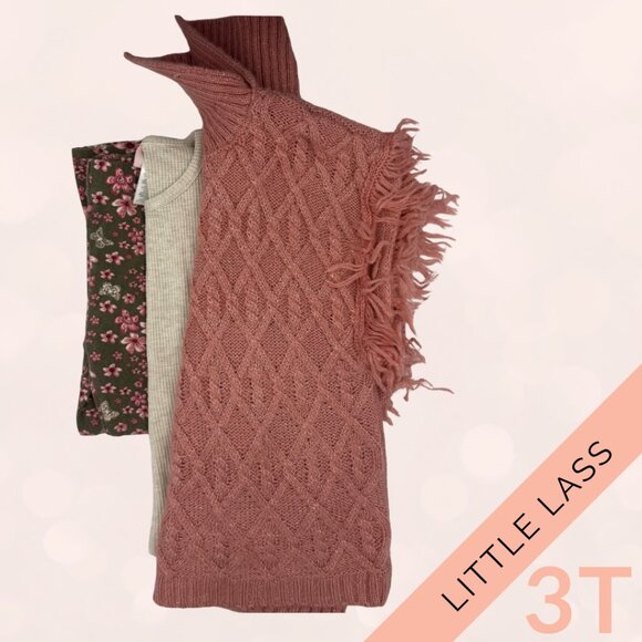 Little Lass 3T Girls’ Fall Outfit – Pink Knit Sweater Vest + Floral Leggings Set - Picture 5 of 5